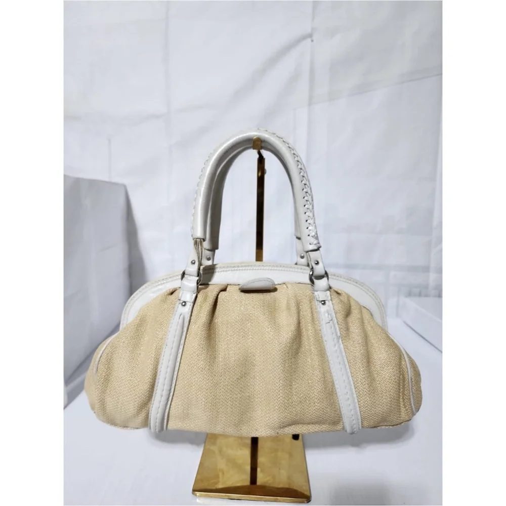 Authentic CHRISTIAN DIOR Raffia Frame Shoulder Bag Beige/Off-White - Picture 2 of 16